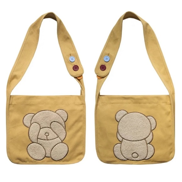 Bear crossbody bag cartoon fuzzy cute cream gold cute Kawaii bags - Picture 3 of 5